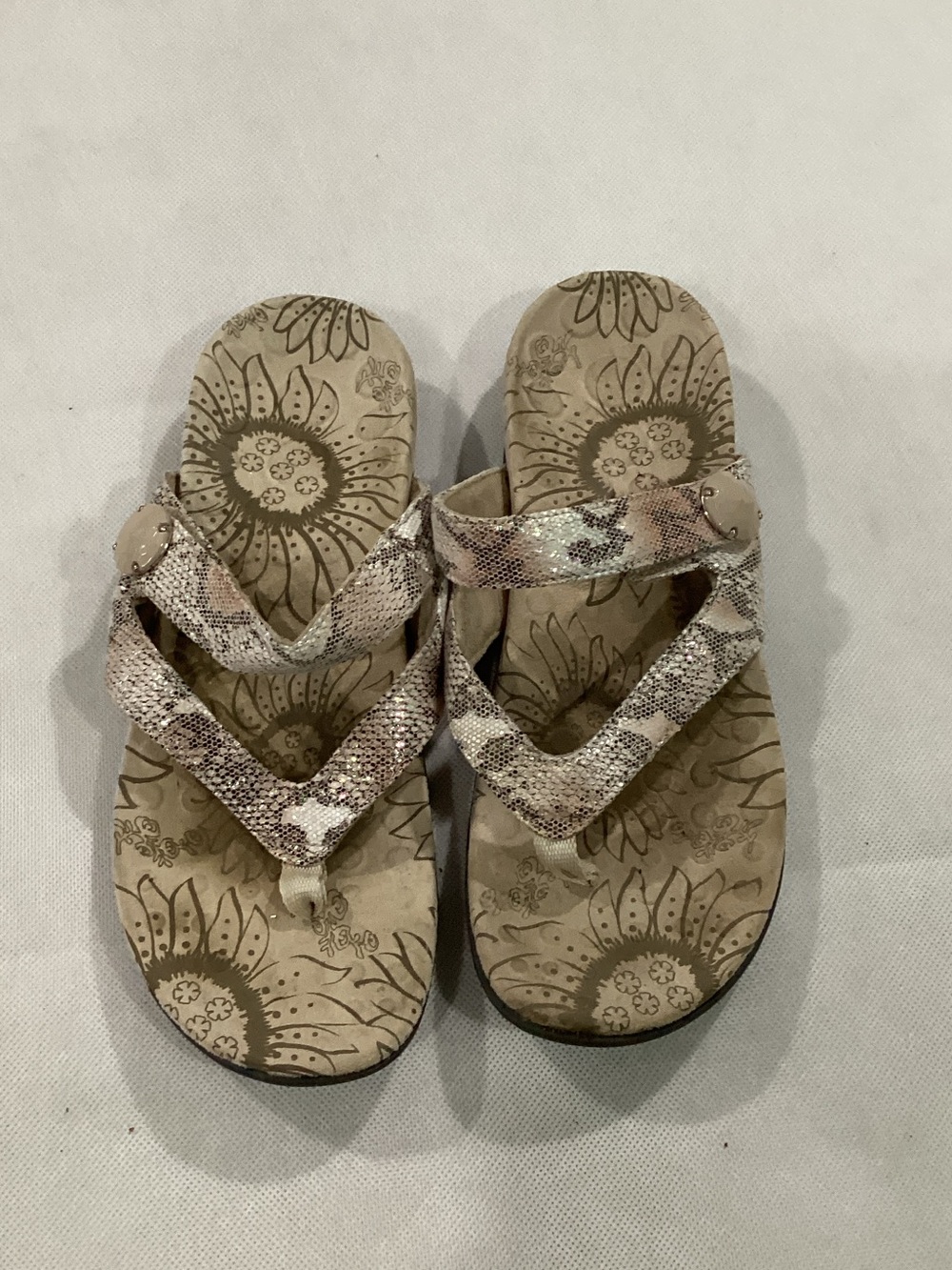 orthaheel Beige Snake-Print Thong Sandals